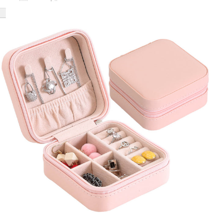 Caja organizadora para joyas de cuero PU y terciopelo, rosa 1 