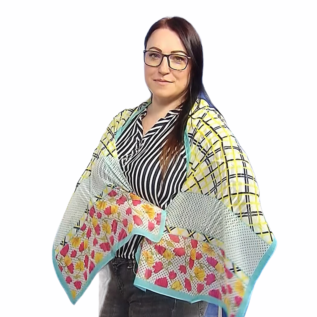 Bufanda de cuadros y flores, 50 cm x 160 cm 1 